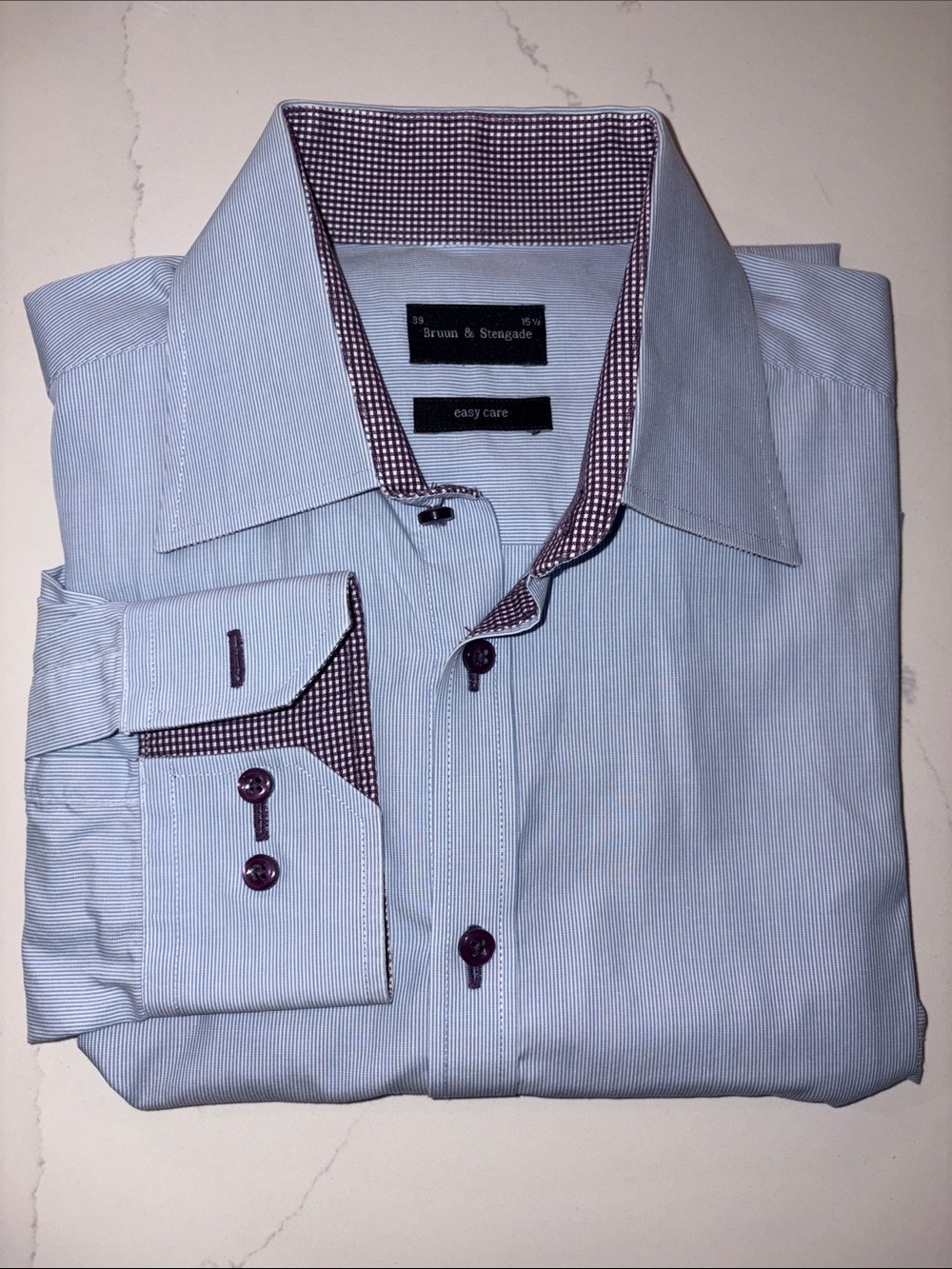 Bruun & Stengade Slim Fit Dress Shirt Light Blue Subtle stripes SZ 15 1/2
